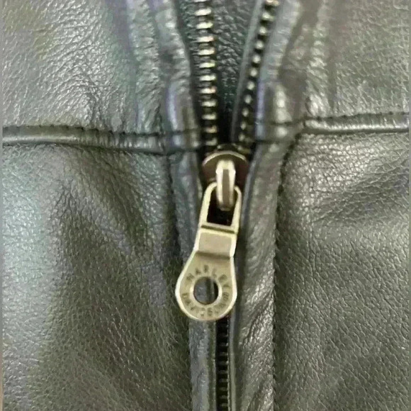 HARLEY- DAVIDSON WOMENS BLACK LEATHER #1 BIKER FLAG EMBLEM RARE JACKET SIZE MED - Picture 6 of 15